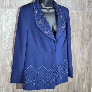 Justin Taylor‎ Women's Beaded Embellished Formal Blazer Jacket Blue Sz 10